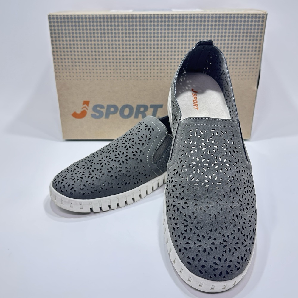 JSport Women Floral Slip On Laser Cut Shoe Charcoal S1FLA19 Size 7.5 EU 38